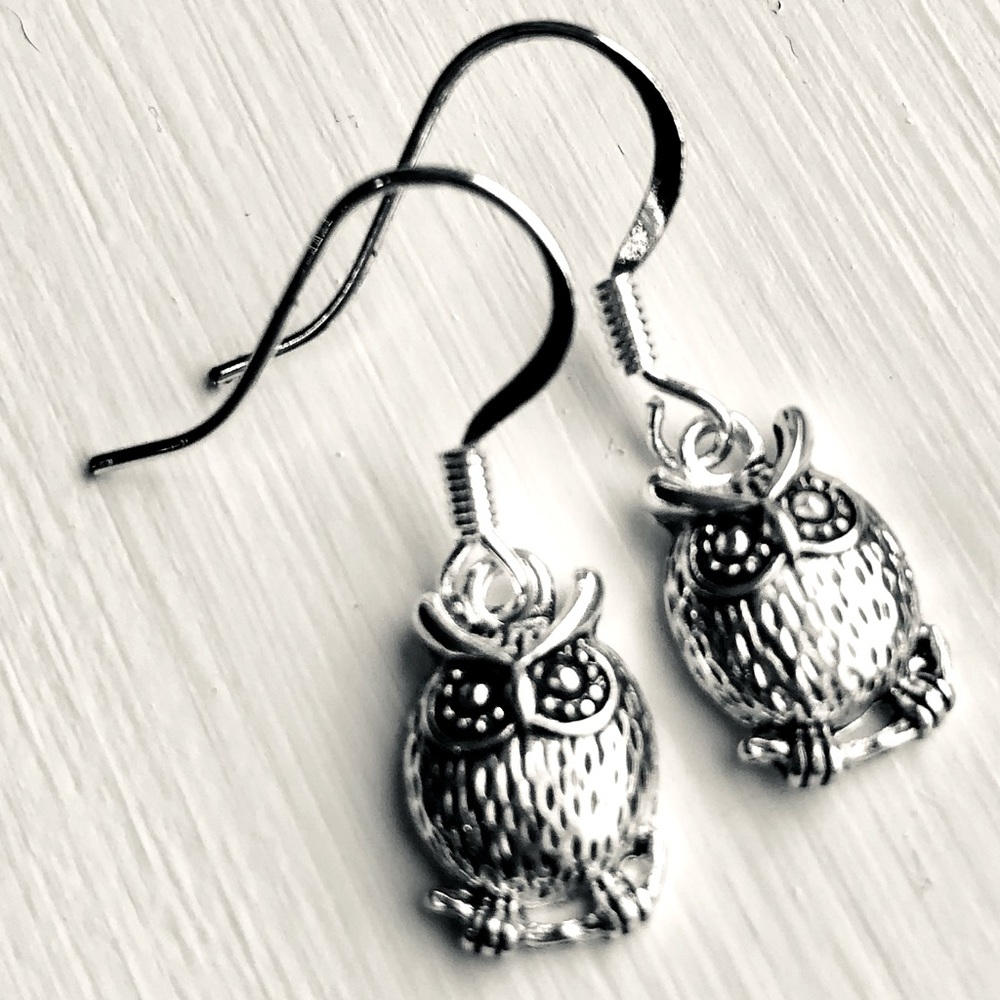 Silver Owl Earrings Small Drop Silver Owl Earrings